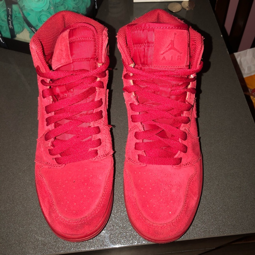 All red suede Air Force 1s
